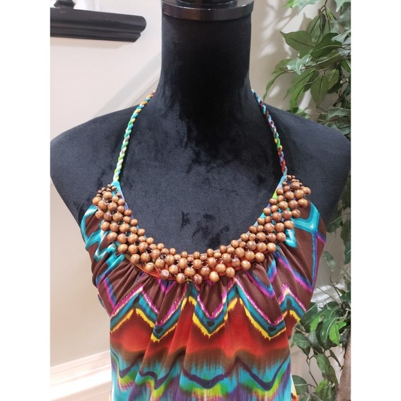 Heart Soul Women Multicolor Beaded Halter Neck Sleeveless Casual Top Blouse L - Picture 11 of 12